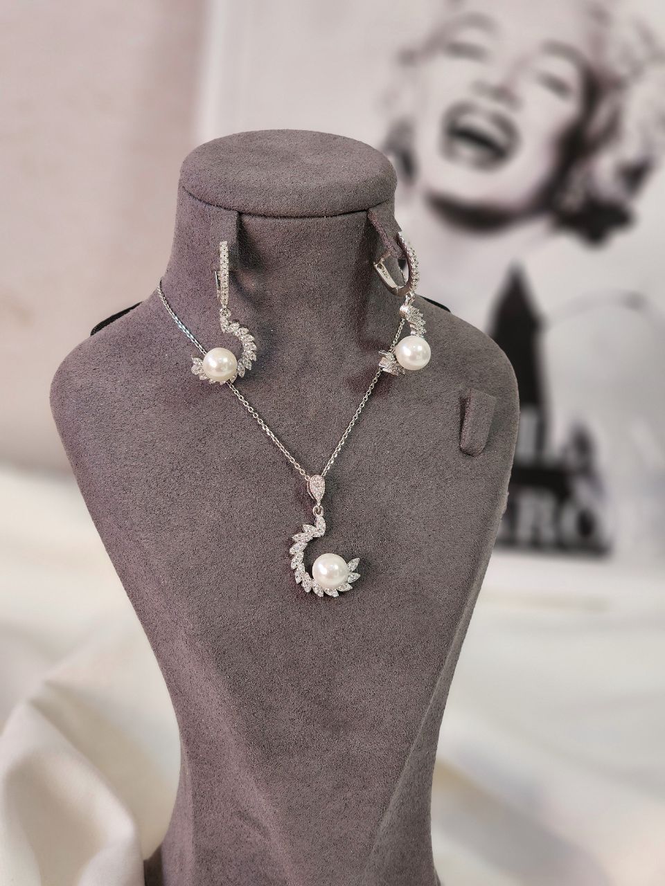 نیم ست نقره زنانه طرح مرواریدی