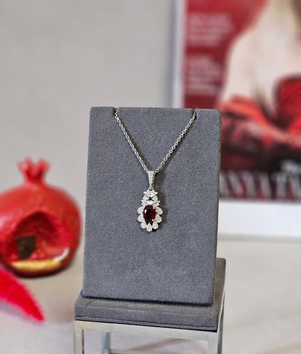 گردنبند نقره زنانه سنگ سرخ
