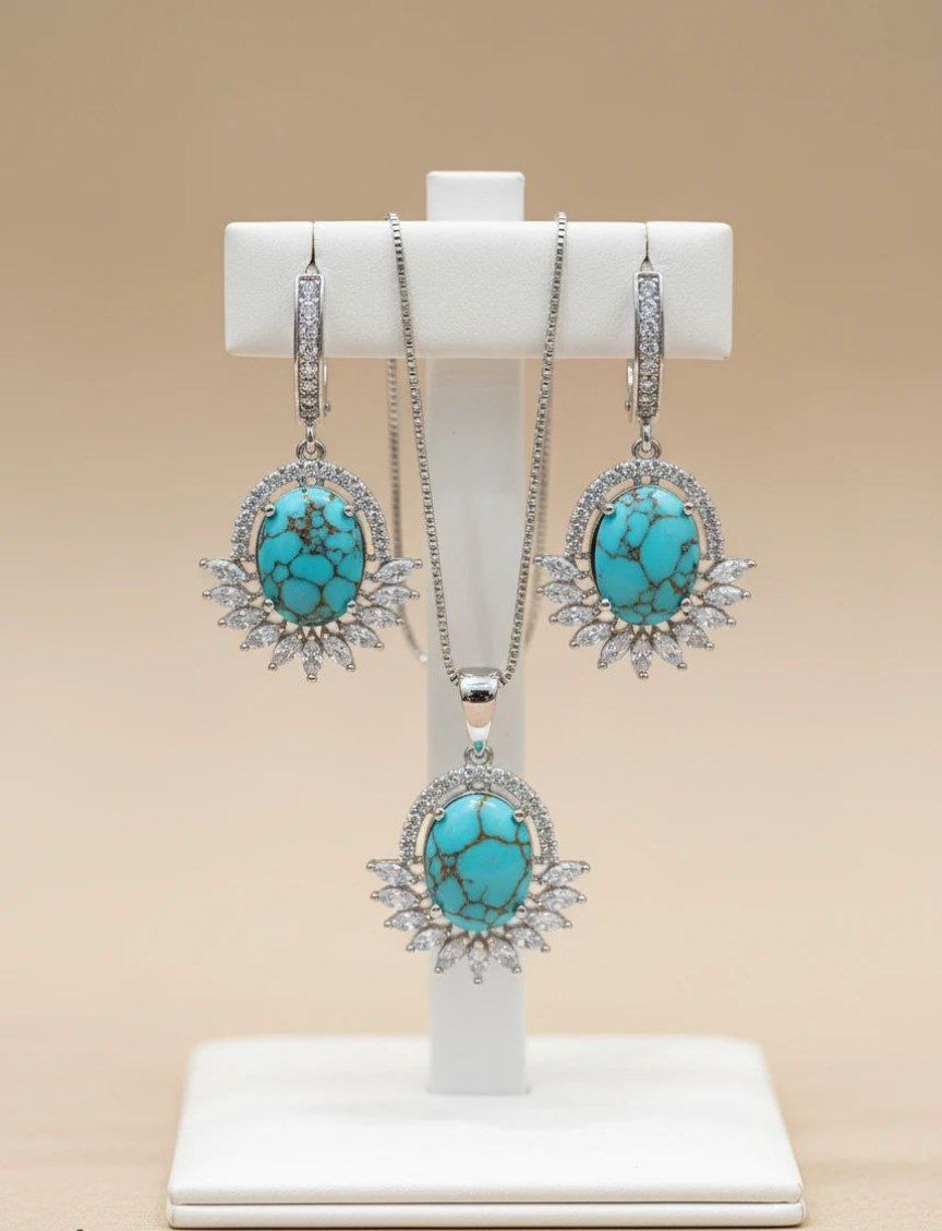 نیم ست نقره زنانه فیروزه