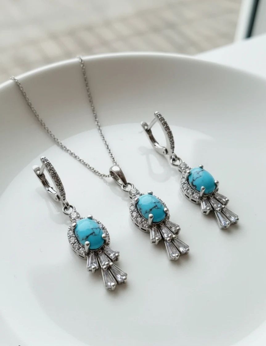 نیم ست نقره زنانه فیروزه طرح کودک