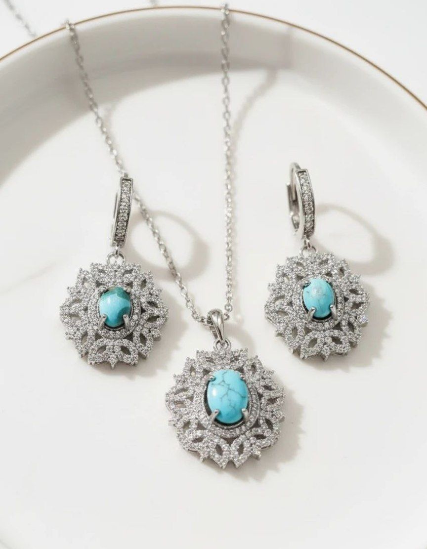 نیم ست نقره زنانه فیروزه طرح جواهر